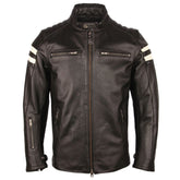 Men's Retro Classic White-straps  Motorcycle Leather Jacket